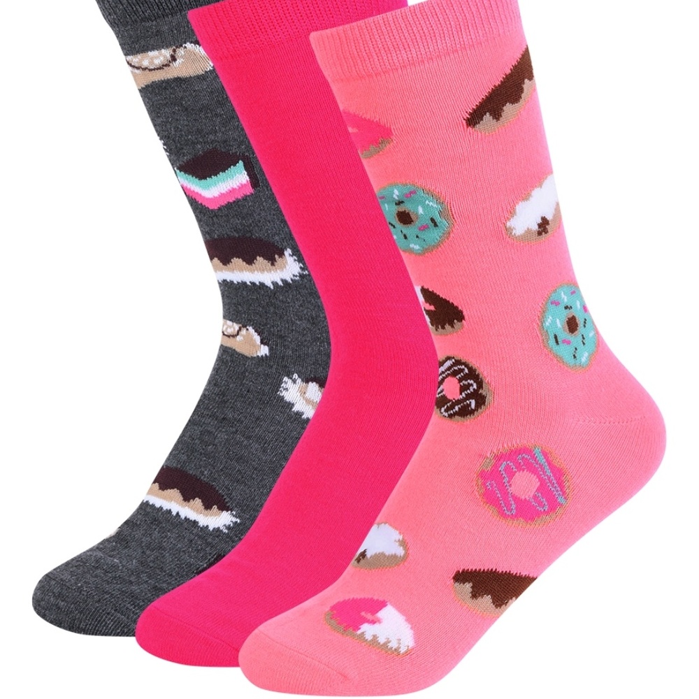 WOMEN'S ACRYLIC DONUT NOVELTY CREW SOCKS 3 PACK